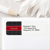 Monogram zwarte en witte poka Dots Carranberry Nam Etiket (Insitu)