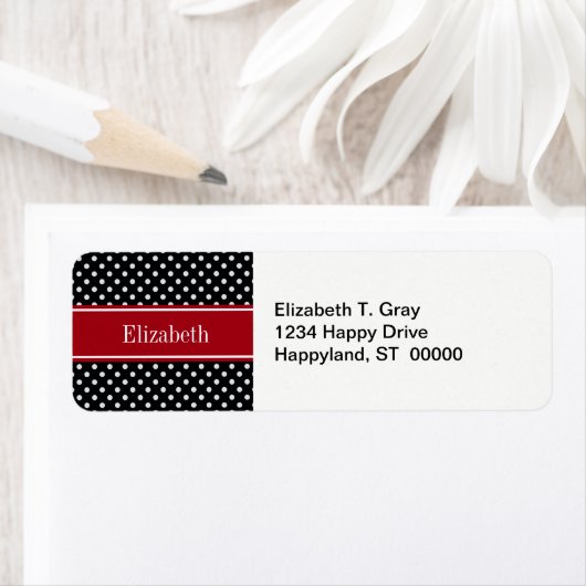 Monogram zwarte en witte poka Dots Carranberry Nam Etiket (Insitu)