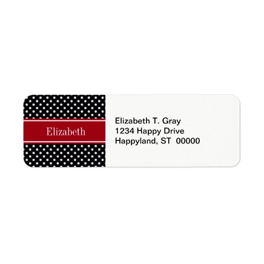 Monogram zwarte en witte poka Dots Carranberry Nam Etiket (Voorkant)