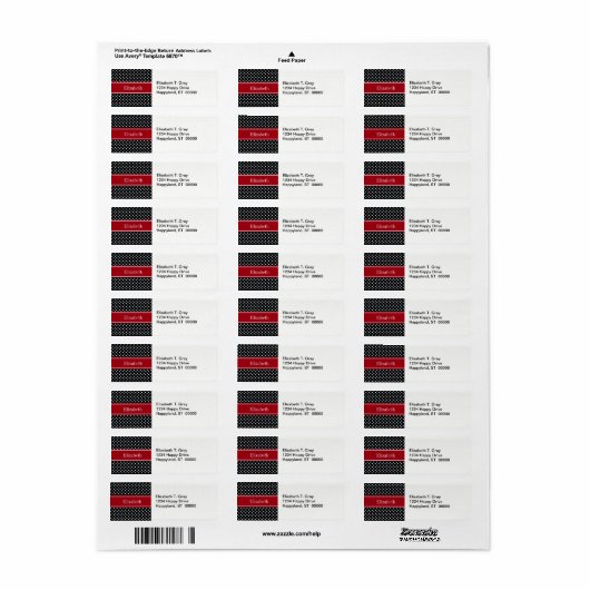 Monogram zwarte en witte poka Dots Carranberry Nam Etiket (Full Sheet)