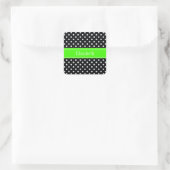 Monogram zwarte en witte poka Dots Limoen Naam Vierkante Sticker (Tas)