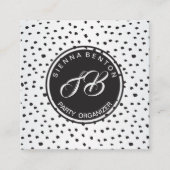 Monogram zwarte en witte poka-punten vierkante visitekaartje (Voorkant)