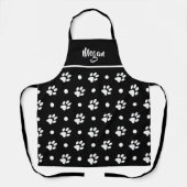 Monogram Zwarte en Witte Pootafdrukken en Stippen Schort (Voorkant)