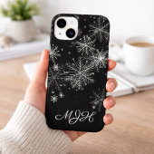 Monogram zwarte en witte Snowflake Case-Mate iPhone Case