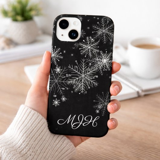 Monogram zwarte en witte Snowflake Case-Mate iPhone Case