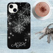 Monogram zwarte en witte Snowflake Case-Mate iPhone Case