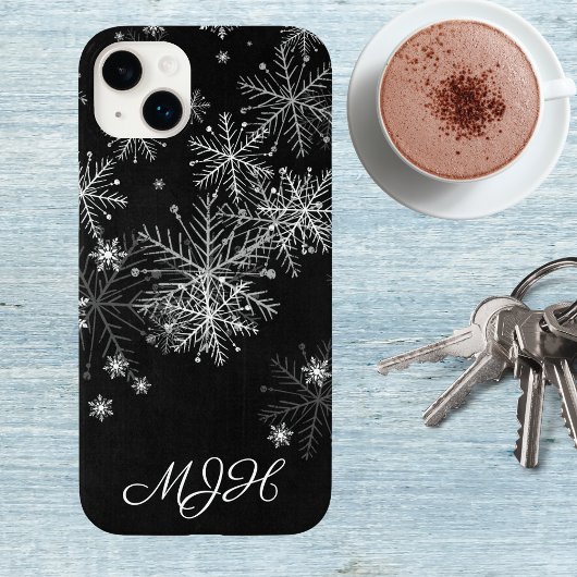 Monogram zwarte en witte Snowflake Case-Mate iPhone Case