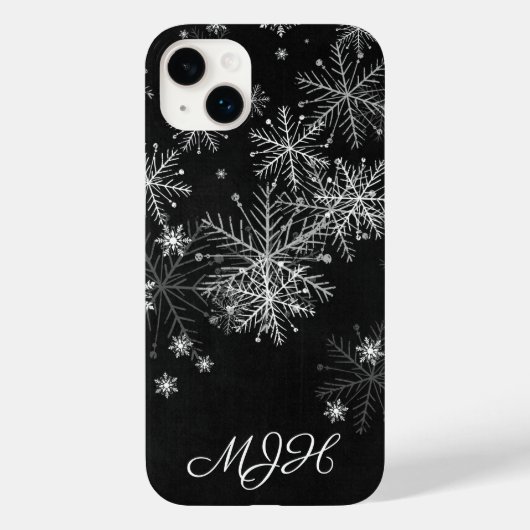 Monogram zwarte en witte Snowflake Case-Mate iPhone Case (Achterkant)