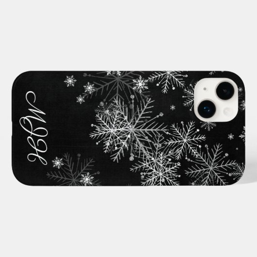 Monogram zwarte en witte Snowflake Case-Mate iPhone Case (Achterkant (horizontaal))