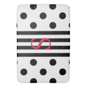Monogram zwarte en witte streep en Poolse stippen Badmat (Voorkant Verticaal)