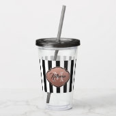 Monogram zwarte en witte strepen acryl drinkbeker (Achterkant)