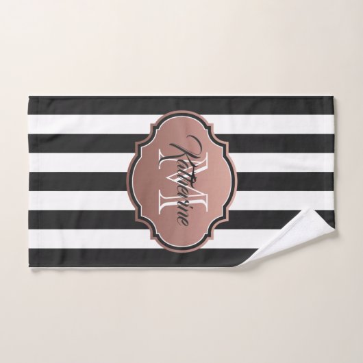 Monogram zwarte en witte strepen bad handdoek (Handdoek)