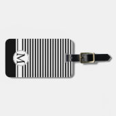 Monogram zwarte en witte strepen bagagelabel (Voorkant horizontaal)
