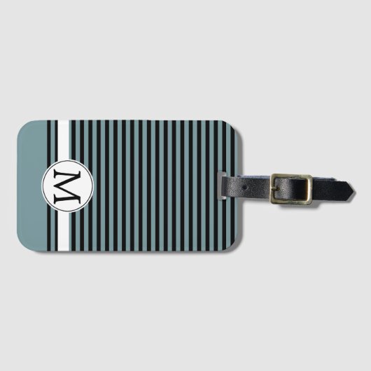 Monogram zwarte en witte strepen bagagelabel (Voorkant (horizontaal))