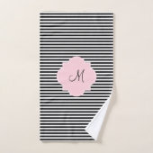 Monogram zwarte en witte strepen met Pastel Roze Bad Handdoek (Handdoek)