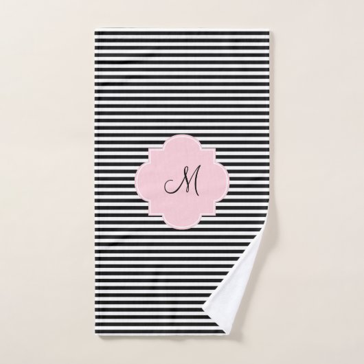 Monogram zwarte en witte strepen met Pastel Roze Bad Handdoek (Handdoek)