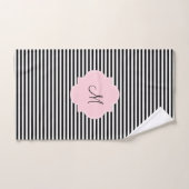 Monogram zwarte en witte strepen met Pastel Roze Bad Handdoek (Handdoek)
