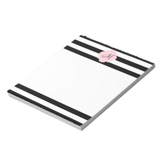 Monogram zwarte en witte strepen met Pastel Roze Notitieblok (Linkerzijde)