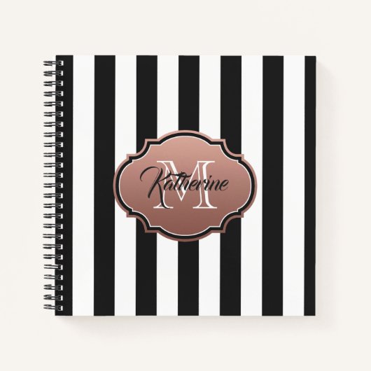 Monogram zwarte en witte strepen notitieboek (Voorkant)