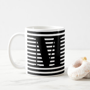 Monogram zwarte en witte strepen patroon modern koffiemok