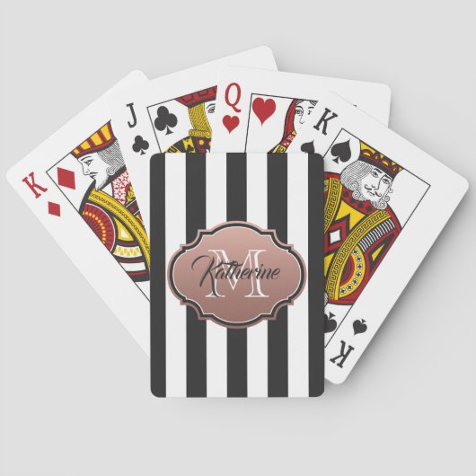 Monogram zwarte en witte strepen pokerkaarten (Achterkant)