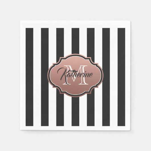 Monogram zwarte en witte strepen servet (Voorkant)