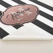 Monogram zwarte en witte strepen sherpa deken (3/4)