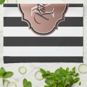 Monogram zwarte en witte strepen theedoek (Gevouwen)