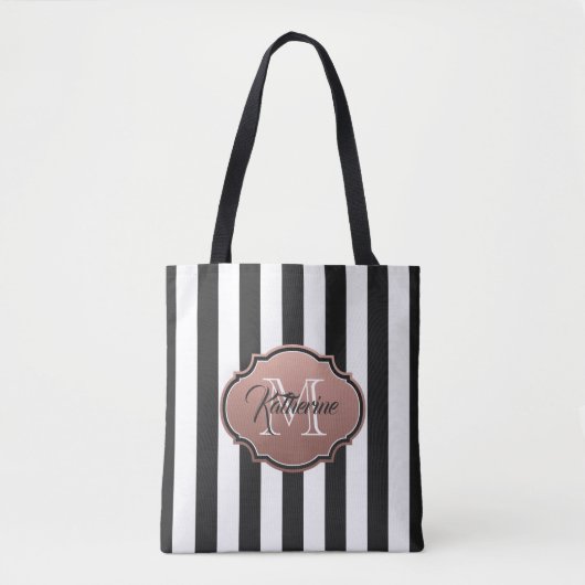 Monogram zwarte en witte strepen tote bag (Voorkant)