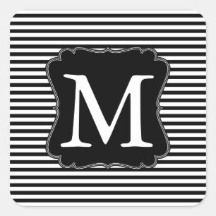 Monogram zwarte en witte strepen vierkante sticker