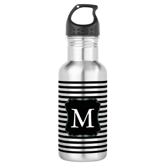 Monogram zwarte en witte strepen waterfles (Voorkant)