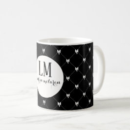 Monogram Zwarte en Witte Strik Script Koffiemok