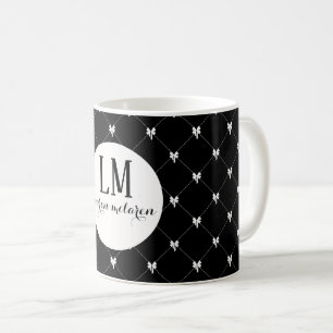 Monogram Zwarte en Witte Strik Script Koffiemok