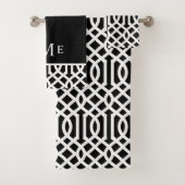 Monogram zwarte en witte Trellis | bewerkbare kleu Bad Handdoek (Insitu)