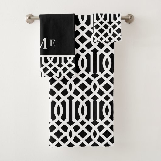 Monogram zwarte en witte Trellis | bewerkbare kleu Bad Handdoek (Insitu)