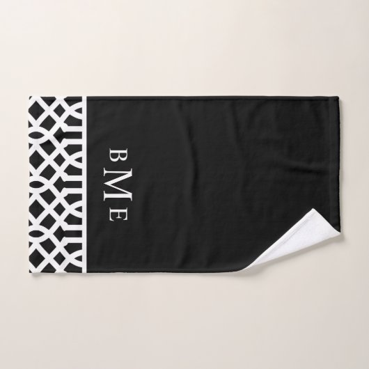 Monogram zwarte en witte Trellis | bewerkbare kleu Bad Handdoek (Handdoek)