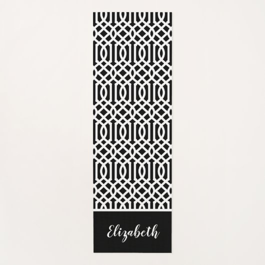 Monogram zwarte en witte Trellis | bewerkbare kleu Yogamat (Voorkant)