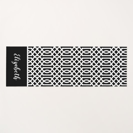 Monogram zwarte en witte Trellis | bewerkbare kleu Yogamat (Voorkant (horizontaal))