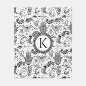 Monogram zwarte en witte vlinder Boho Elements Fleece Deken (Voorkant)