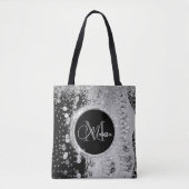 Monogram zwarte en zilveren glitter munten tote bag (Voorkant)
