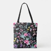 Monogram zwarte Floral en vlinder Tote Bag (Achterkant)