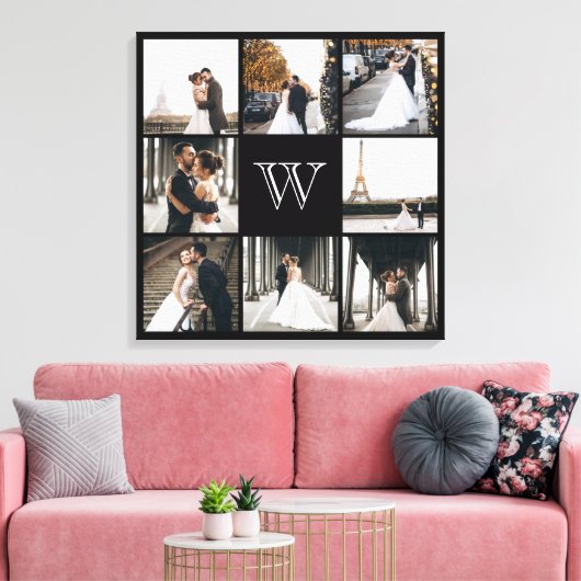 Monogram zwarte foto-inklage grens canvas afdruk (Insitu (Woonkamer))