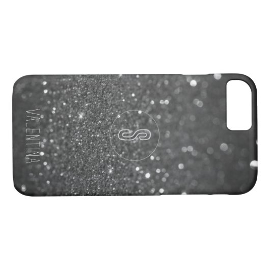 Monogram zwarte glitter Case-Mate iPhone case (Achterkant (Horizontaal))
