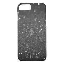 Monogram zwarte glitter 	iPhone 8/7 hoesje