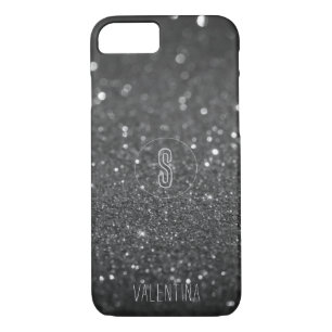 Monogram zwarte glitter 	iPhone 8/7 hoesje