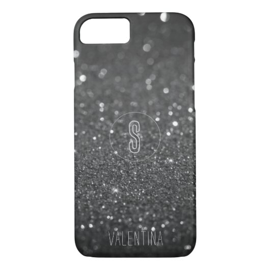 Monogram zwarte glitter Case-Mate iPhone case (Achterkant)