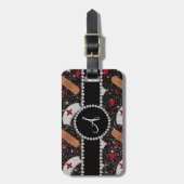 Monogram zwarte glitter verpleegster pet hart bagagelabel (Voorkant verticaal)