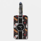 Monogram zwarte glitter verpleegster pet hart bagagelabel (Achterkant verticaal)