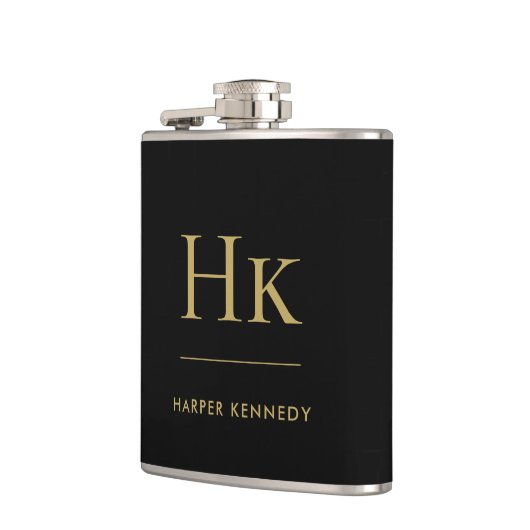 Monogram Zwarte Goud Gepersonaliseerd Heupfles (Links)