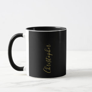 Monogram Zwarte Goud Schrift Naam Minimalistisch H Mok
